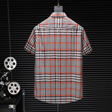 2025男士潮流新款修身格子刺绣衬衣青年短袖衬衫H3537P125，男装衬衫，电商D220