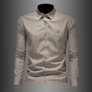 2026年男春秋季新款格子长袖衬衫时尚潮牌修身印花衬衣A9133P130，男装衬衫，电商D220