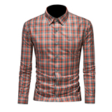 2026年男春秋季新款格子长袖衬衫时尚潮牌修身印花衬衣A9202P130，男装衬衫，电商D220