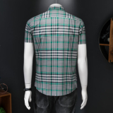 2026男士潮流新款修身格子刺绣衬衣青年短袖衬衫H3537P120，男装T恤，电商D220