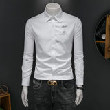 2026年男春秋季新款白色长袖衬衫时尚潮牌修身印花衬衣A9212P130，男装衬衫，电商D220