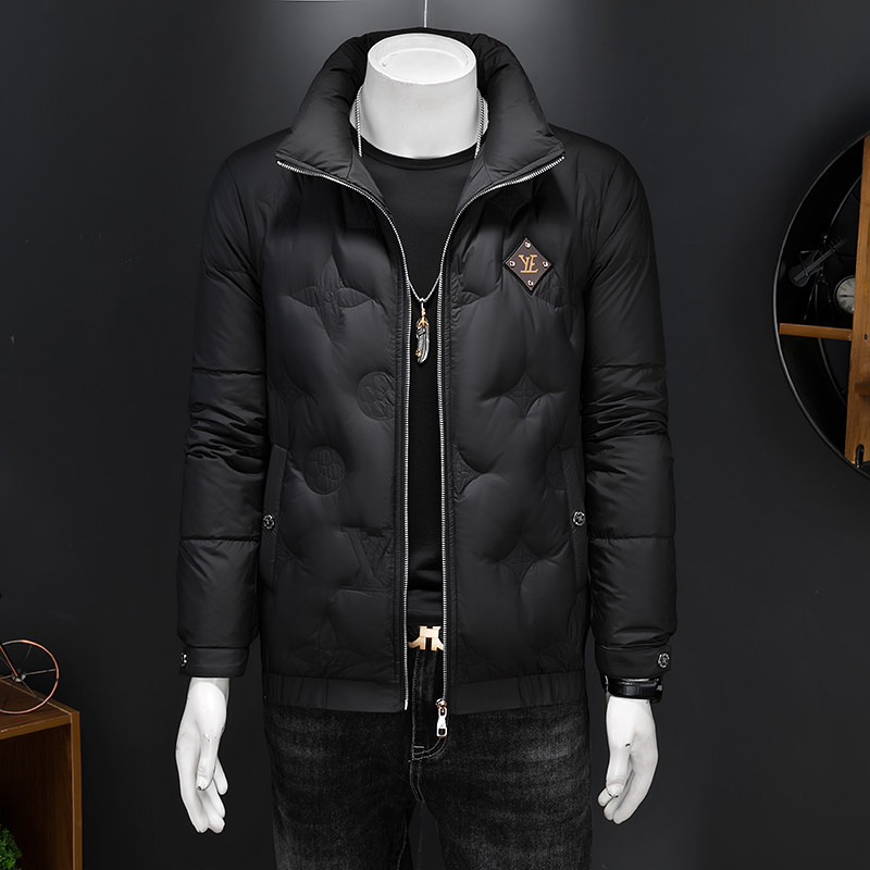 轻奢款男士冬季加厚保暖羽绒服压花修身立领外套白鸭绒8601P310,男装羽绒服,电商D220
