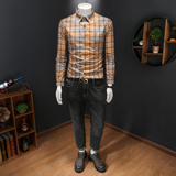 2026年男春秋季新款格子长袖衬衫时尚潮牌修身印花衬衣A9202P130，男装衬衫，电商D220