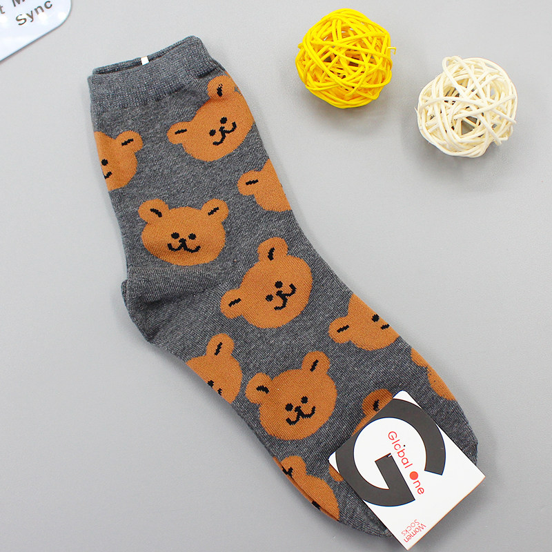 New autumn and winter women's mid-calf socks imported from Dongdaemun, South Korea, fully printed with small animal and dinosaur patterns thumbnail 2