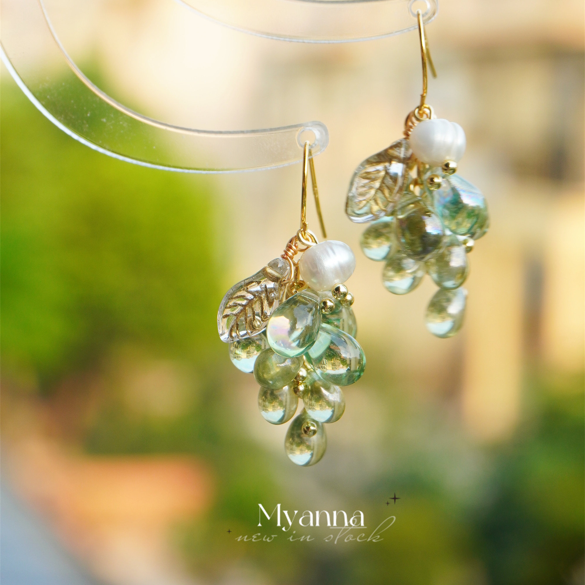 小青提| 清透 原创手作进口琉璃超仙透明感绿葡萄清新耳环耳夹,饰品/流行首饰/时尚饰品新,耳环,淘宝优惠券,粉丝福利购,淘宝优惠卷
