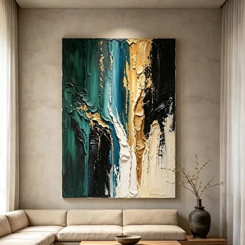 MUMO.纯手绘油画现代抽象客厅玄关装饰画肌理砂岩有框小众艺术