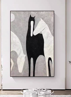 MUMO.纯手绘油画马到成功客厅轻奢现代动物装饰壁画大幅落地挂画