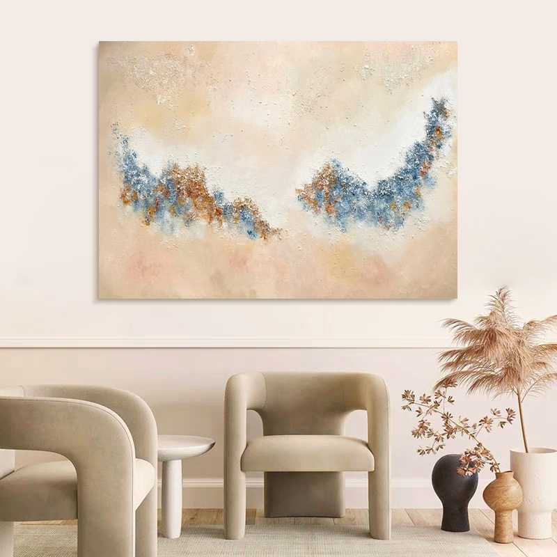 MUMO.原创手绘油画《海滩浅梦》侘寂风客厅沙发背景墙肌理装饰画