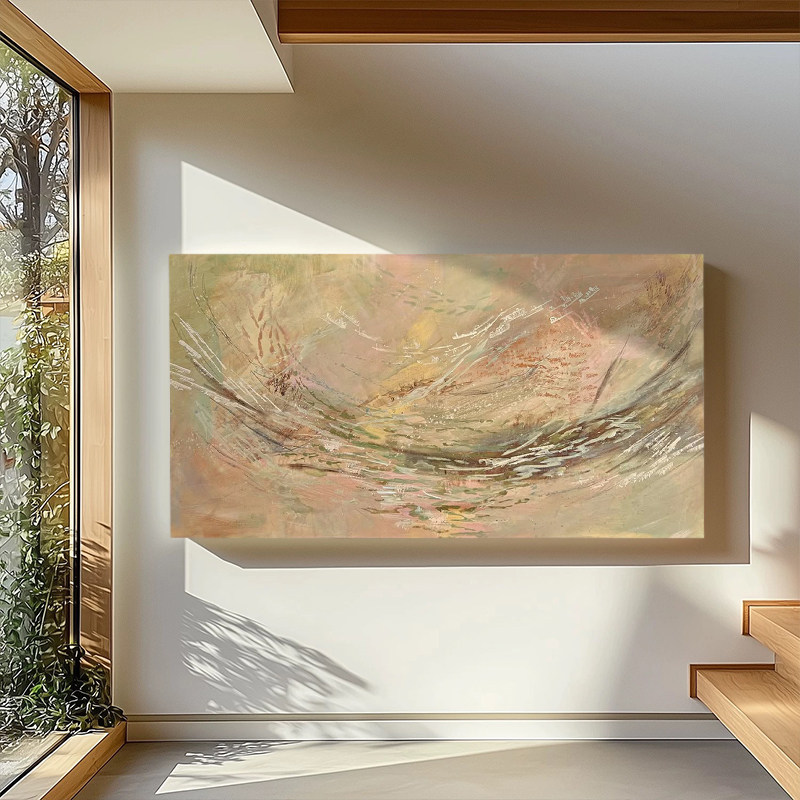 MUMO.原创手绘《浅滩柔波》侘寂风卧室走道餐厅油画横版装饰画