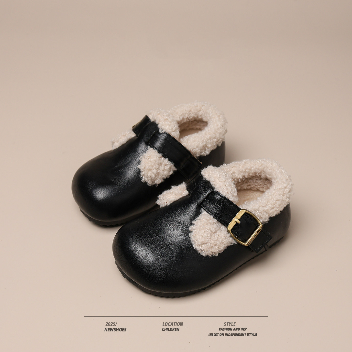 冬季女童加绒勃肯鞋儿童皮鞋黑色婴儿学步鞋保暖男童棉鞋女宝冬鞋