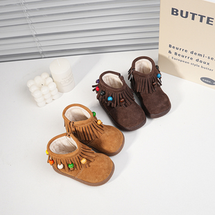 2025女童毛毛靴冬季新款加绒宝宝棉靴女宝鞋子小童短靴儿童靴子3