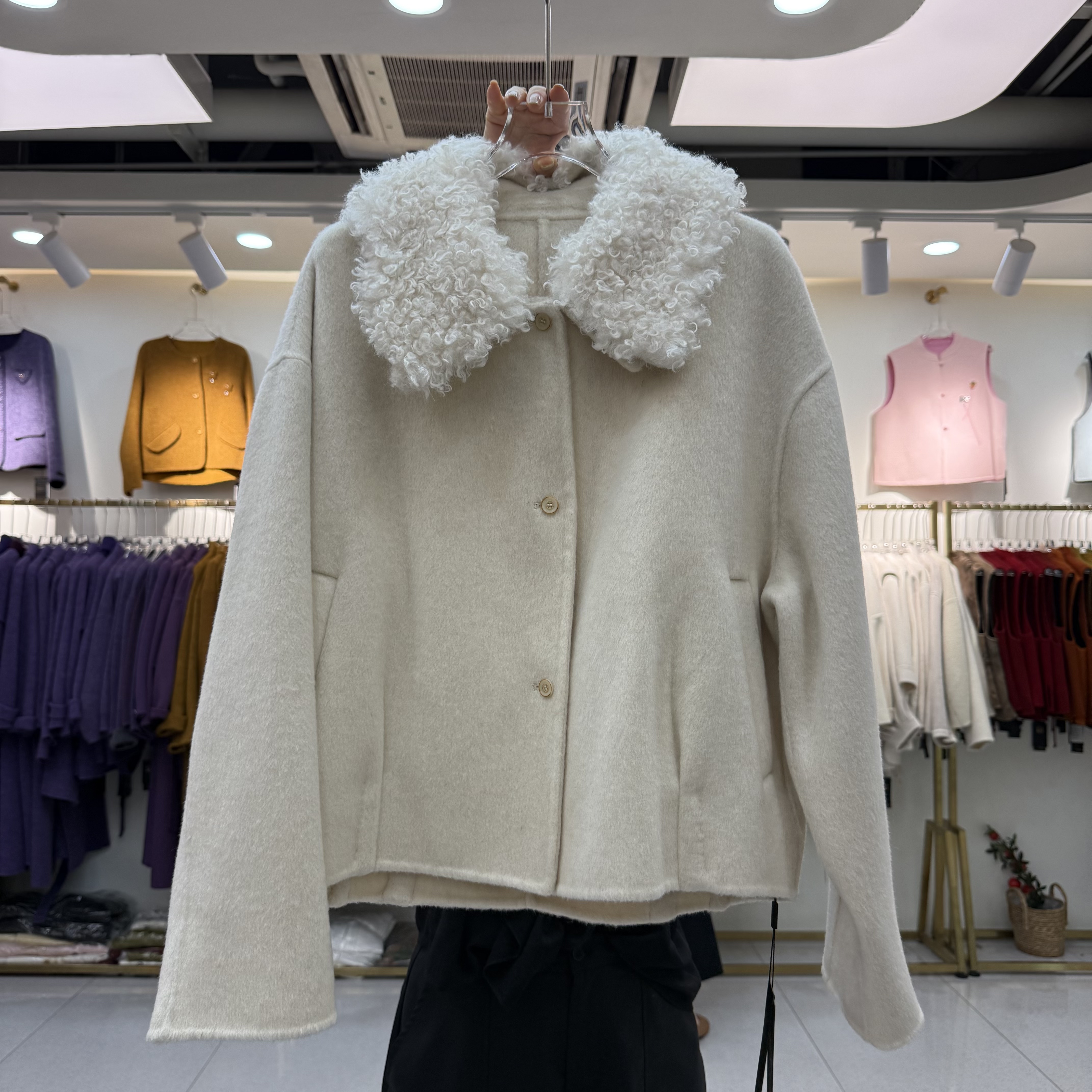 卷毛领2026年秋冬新款韩系宽松百搭双面羊绒大衣女短款羊毛呢外套