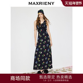 黑色印花连衣裙复古长裙 新款 商场同款 MAXRIENY背心裙2026春季