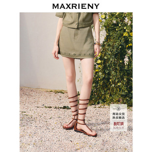 25秋军绿休闲裤 MAXRIENY精致日常绣花高腰牛仔短裤 李依晓同款