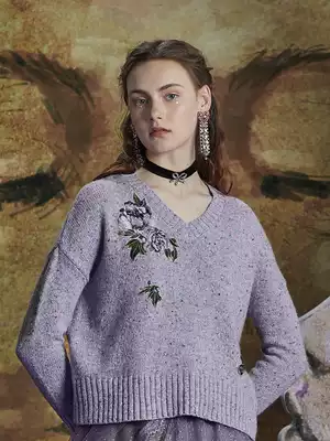 MAXRIENY season new vintage V-neck pullover wool knitted top long sleeve sweater