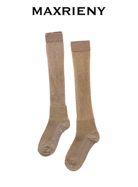 MAXRIENY金色半透长筒袜2026年春季新款针织女袜MA80SO002