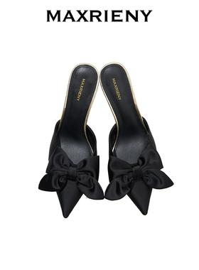 MAXRIENY2026年春季新款黑色羊皮浅口单鞋凉鞋方根女鞋MA80SH004
