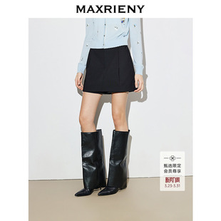 商场同款 羊毛短裤 MAXRIENY黑色休闲裤 新款 阔腿裤 2026年春季