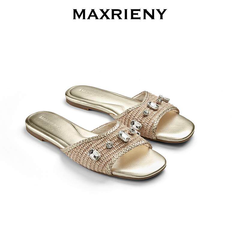 MAXRIENY带钻平底凉鞋女气质度假外穿拖鞋2025春季新款,女鞋,一字拖,淘宝优惠券,粉丝福利购,淘宝优惠卷