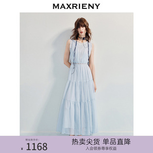 MAXRIENY優(yōu)雅度假背心連衣裙帕無(wú)袖 收腰斯蒂爾風(fēng)航海風(fēng)蕾絲長(zhǎng)裙夏