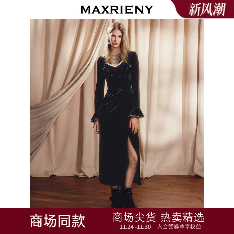 A摆蛋糕连衣裙，侧缝高开衩设计