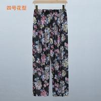 Summer ice silk mom pants for middle-aged and elderly women, loose large-sized floral pants, tight-waisted casual nine-inch pants, leggings thumbnail 4