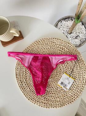 YESCODE女甜美低腰无痕透气爱心蕾丝格纹性感丁字内裤