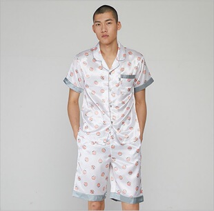 睡衣男女同款 YESCODE白色印花翻领简约休闲薄款 印休闲家居短袖