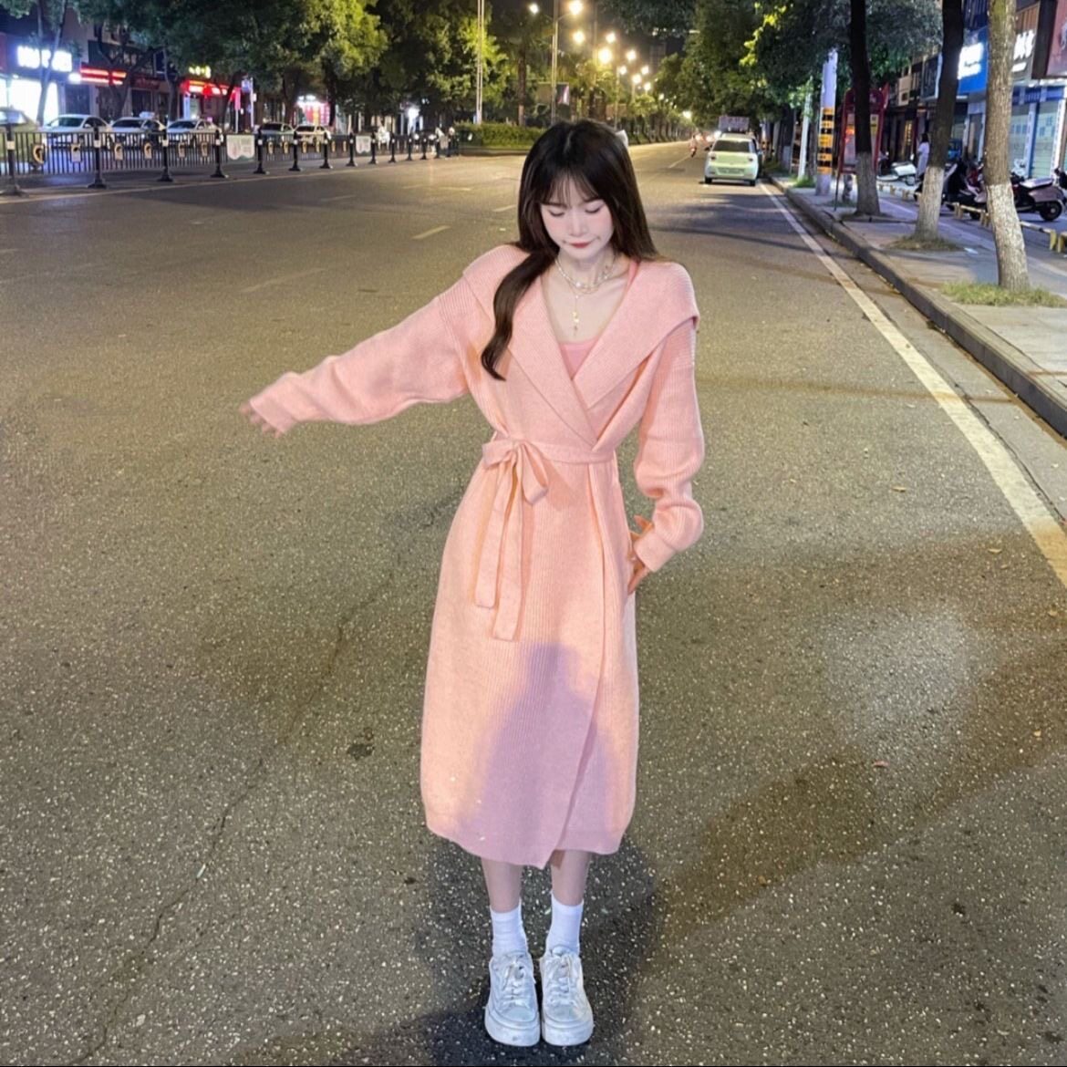 新款春季女装外套针织开衫女中长款宽松慵懒风温柔气质甜美长外套