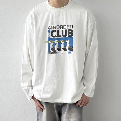 24LINE美式复古印花长袖打底t恤