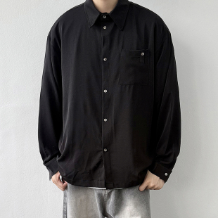 衬衣 男生潮流帅气宽松休闲百搭长袖 24LINE高级感痞帅经典 黑色衬衫