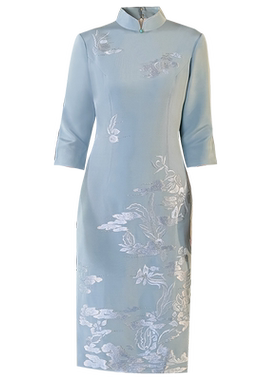 复古真丝刺绣旗袍妈妈高档礼服