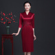 婚宴妈妈礼服中式 婚礼旗袍气质改良旗袍连衣裙红色喜婆婆旗袍修身
