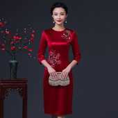 婚礼妈妈礼服改良版 旗袍连衣裙醋酸缎时尚 喜婆婆婚宴岳母加厚旗袍