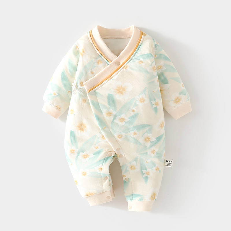 新生婴儿40克夹棉连体衣薄棉无骨哈衣秋冬纯棉初生蝴蝶衣宝宝爬服