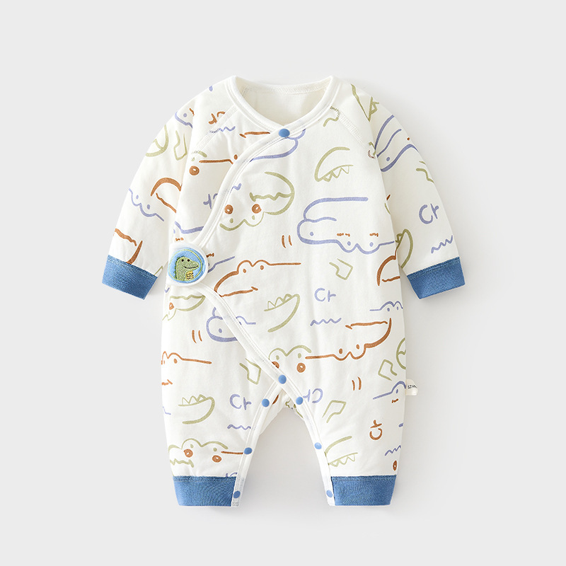新生夹棉连体衣婴儿薄棉无骨哈衣秋冬纯棉初生和尚服爬服宝宝衣服