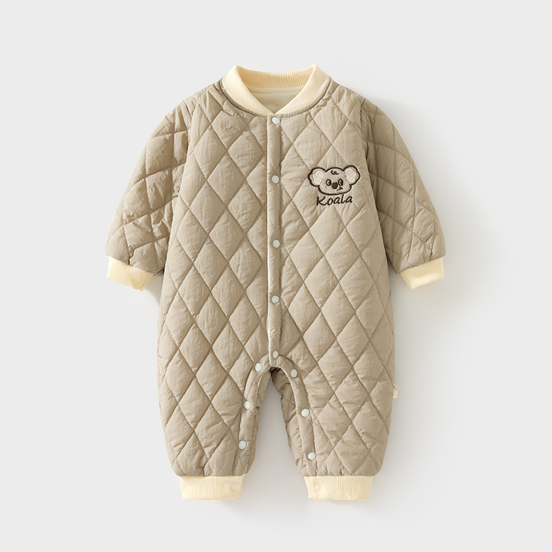婴儿绗棉对开连体衣宝宝120克夹棉加厚秋冬哈衣儿童外穿加棉爬服