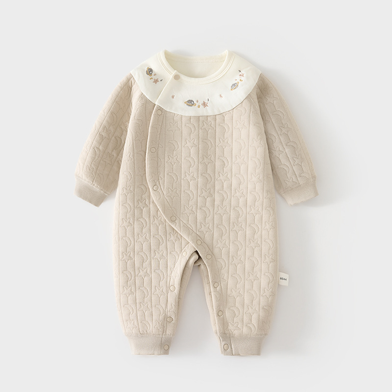 婴儿保暖连体衣宝宝秋冬无骨哈衣新生儿三层夹棉爬服儿童连身衣