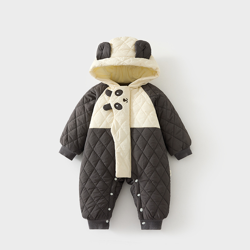 婴儿夹棉外出服带帽子宝宝连帽加棉外穿连体衣冬季加厚爬服儿童