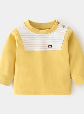 宝宝秋衣婴儿纯棉家居复古纯棉男女童春秋内衣打底衫童装肩开T恤