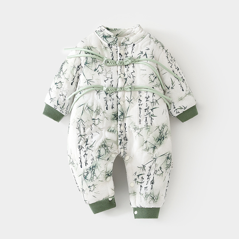 婴儿加棉连体衣宝宝120克夹棉秋冬无骨哈衣薄棉加厚偏襟爬服儿童