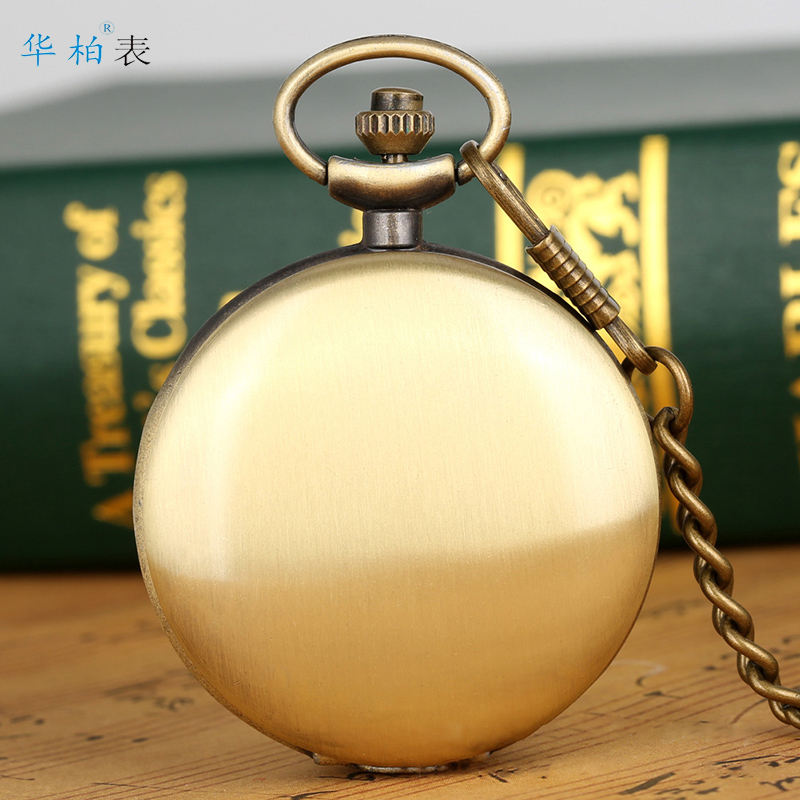 华柏高级感怀表金属色时尚潮流可翻盖项链表夹扣石英防水怀表男款