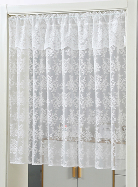 蕾丝门帘短帘免打孔穿杆家用卧室法式半帘隔断帘厨房遮挡帘子装饰