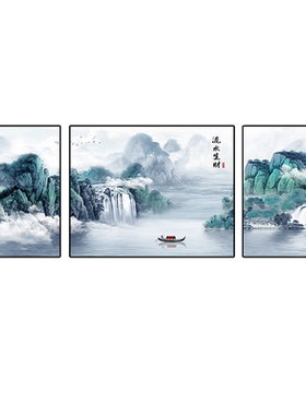 山水风景三联画2025十字绣客厅