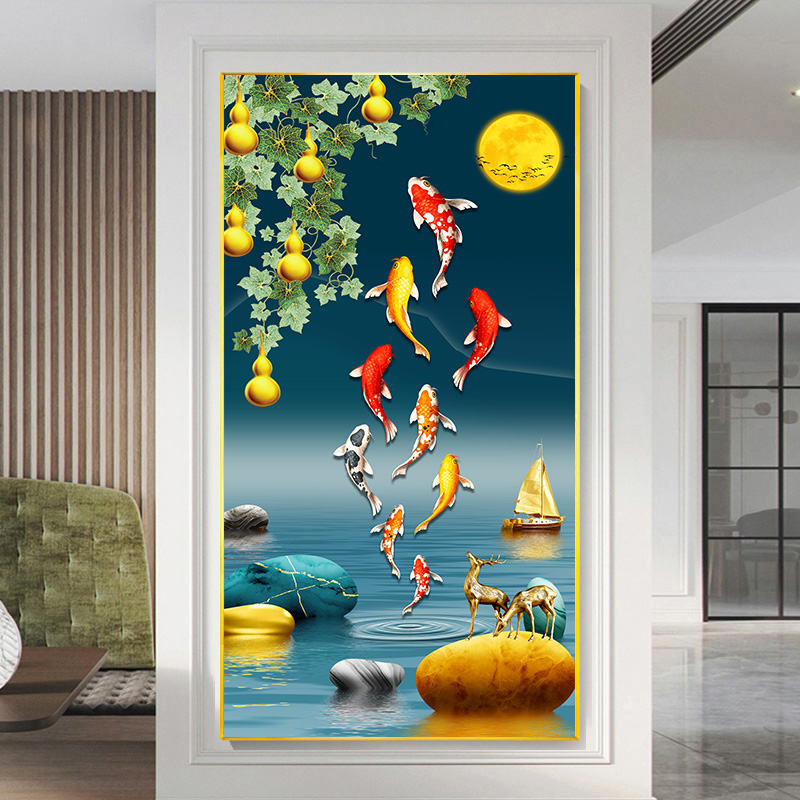 石来运转麋鹿锦鲤新款线绣十字绣