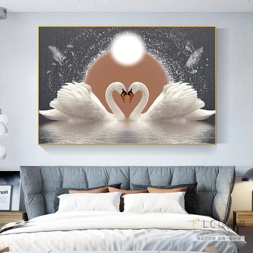 天鹅客厅新款线绣十字绣