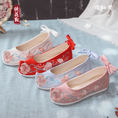 子女古风汉服搭配古代内增高绣花原创翘头平底弓鞋 明制古装 鞋 平跟