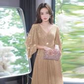 出租赁高端晚礼服宴会气质高贵法式 轻奢高级感小众演出主持人秋冬