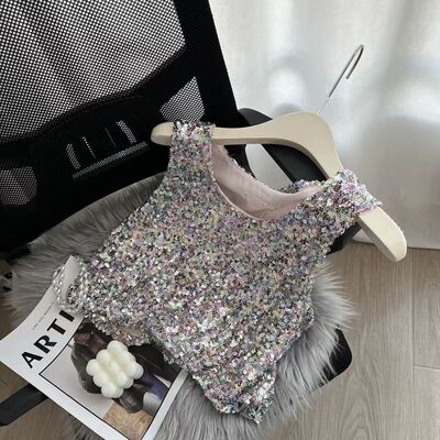 新款ckpink舞团同款rose亮片露脐短款上衣显瘦舞台演出装女夏时尚