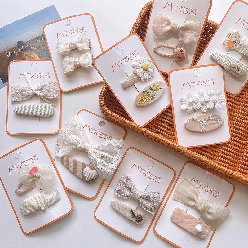 抹茶色系蝴蝶结发夹韩版儿童发饰布艺刺绣发卡女童刘海夹碎发BB夹